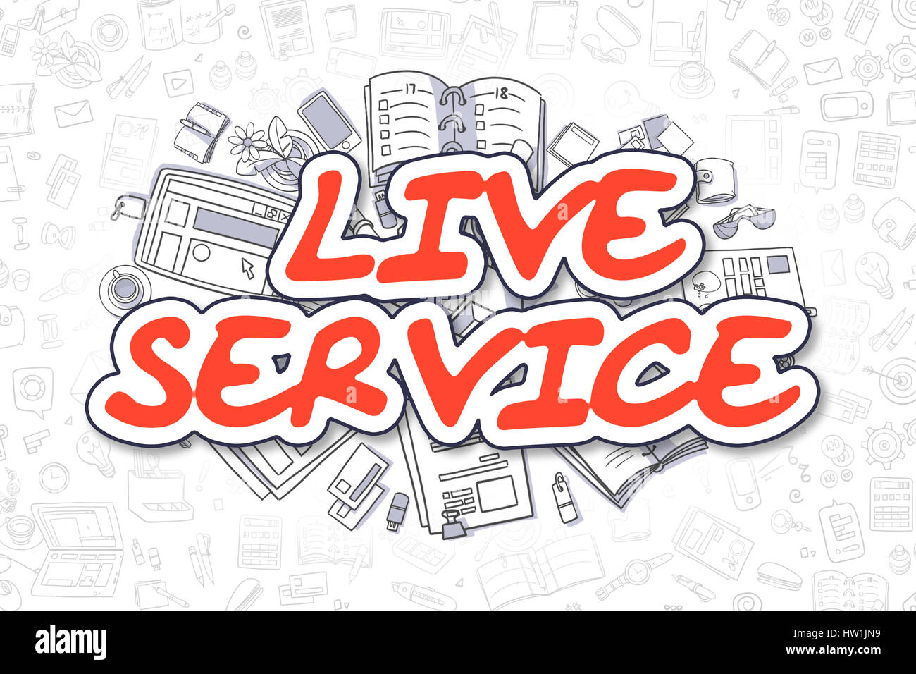 Servicio Live - Doodle texto rojo. Concepto de negocio. Foto de stock