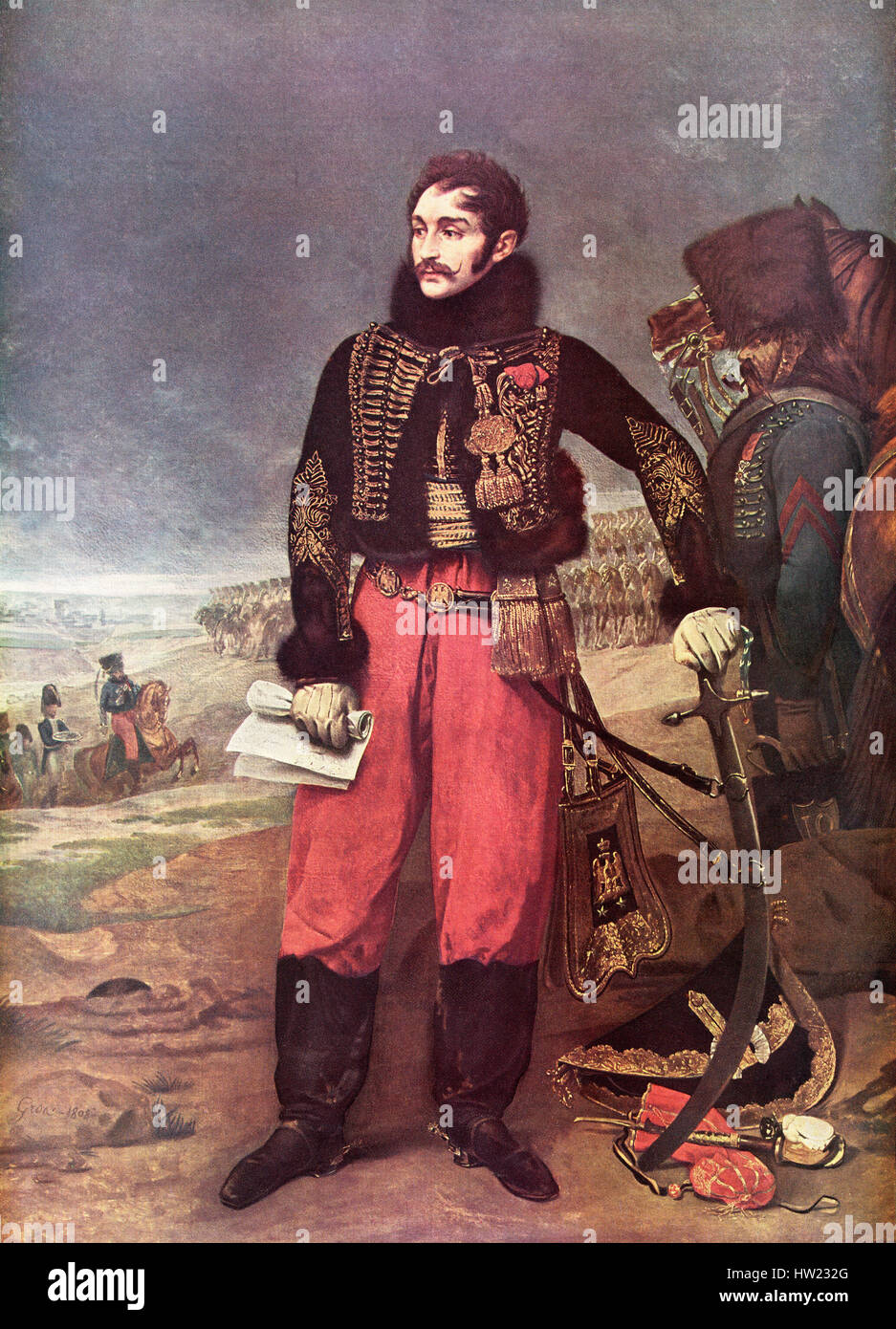 Retrato de Antoine-Charles-louis, Conde de Lasalle, 1775 - 1809. Caballería francesa general durante las Guerras Napoleónicas y revolucionarias, el Hussar aka 'General'. Después de la pintura por Antoine-Jean Gros aka Barón Gros. Foto de stock