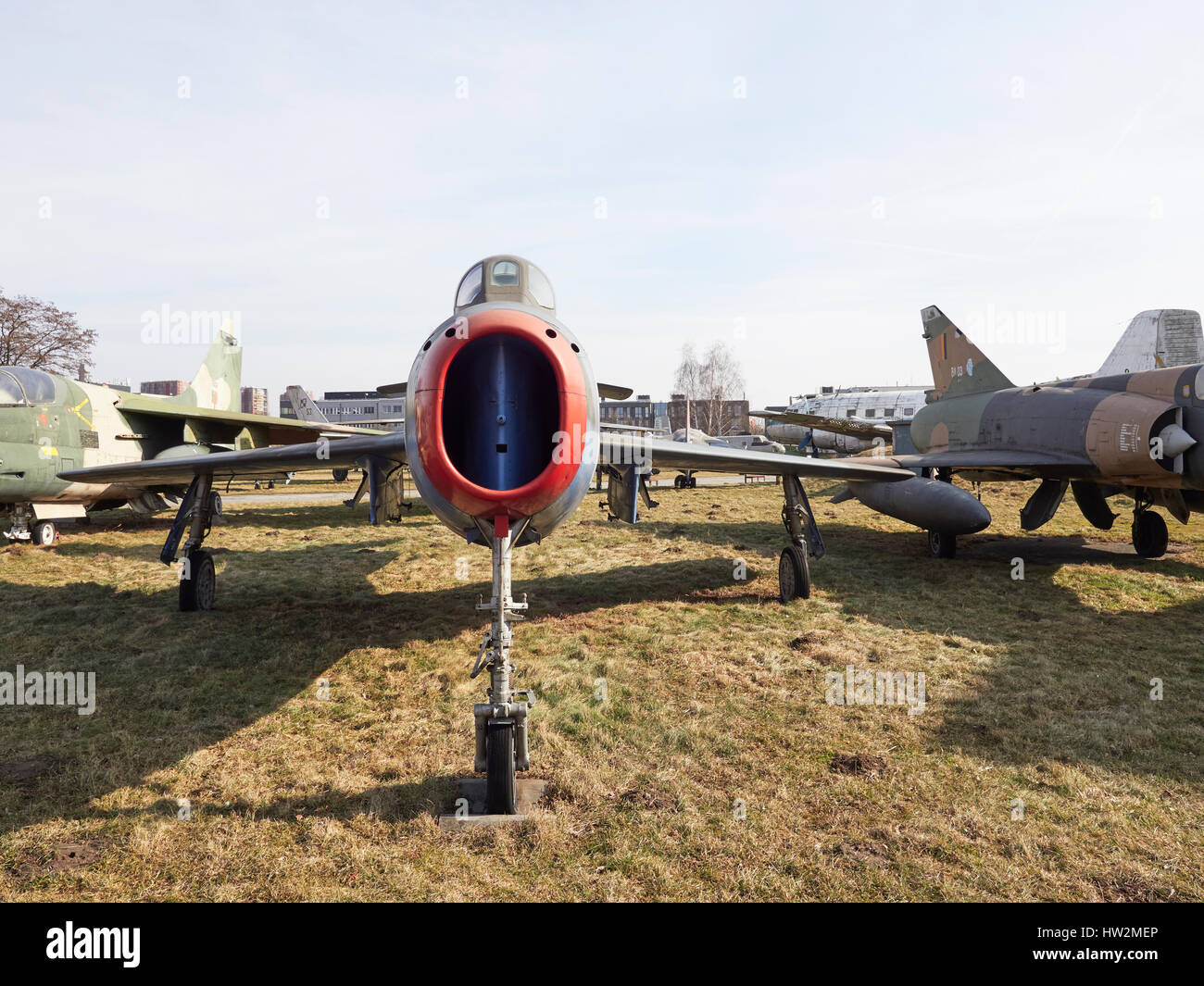 República F-84F Thunderstreak en el Museo de la aviación polaco Cracovia en Polonia Foto de stock