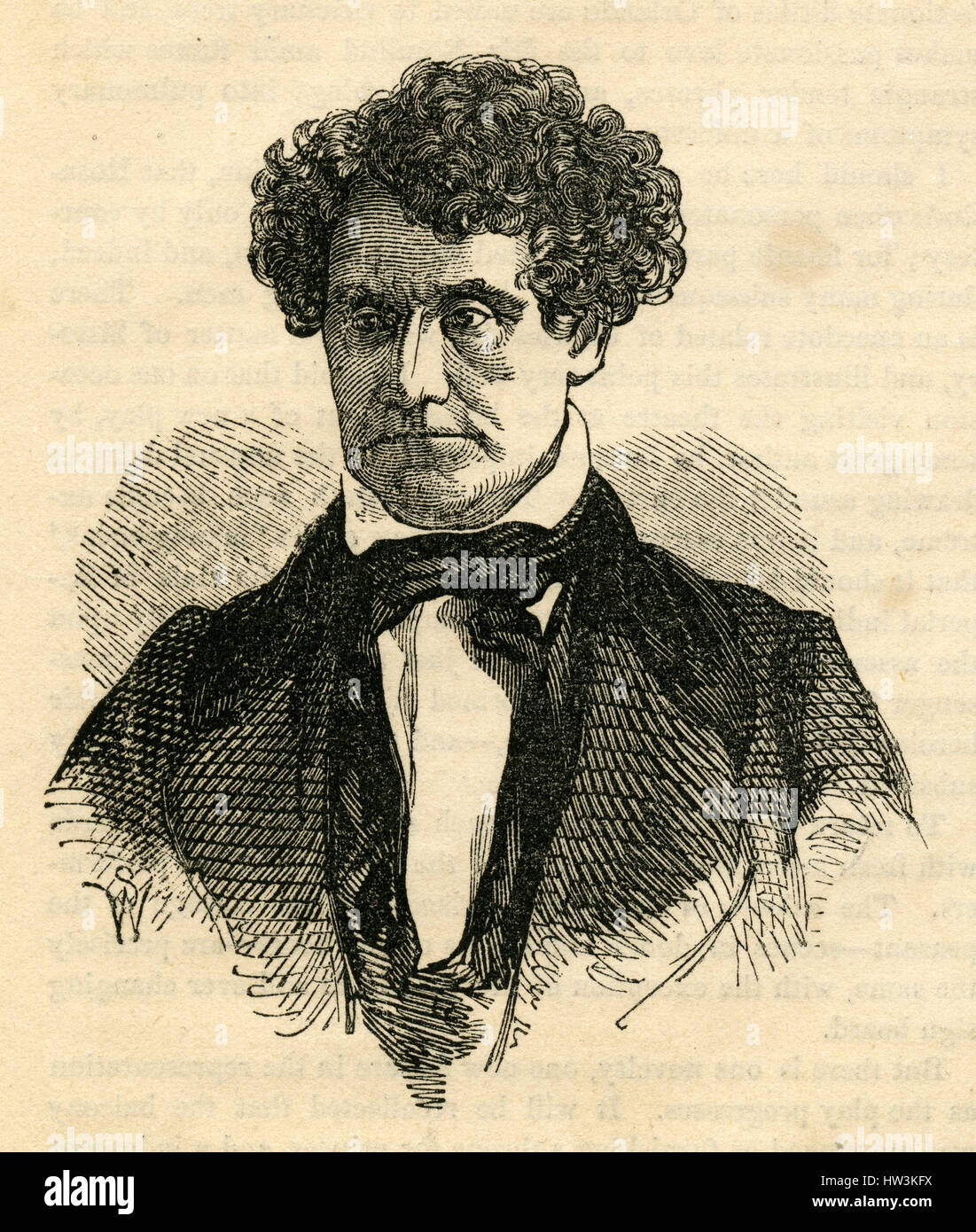 Antiguo grabado de 1854, 'el difunto Thomas S. Hamblin." Thomas Sowerby Hamblin (14 de mayo de 1800 - 8 de enero de 1853) fue un actor y director de teatro en inglés. Fuente: grabado original. Foto de stock