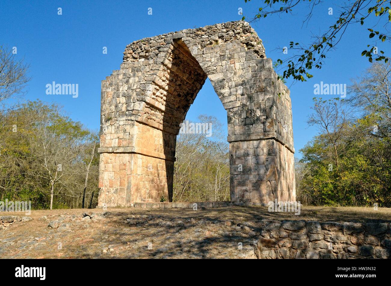Arco Triunfal, Arco de Kabah, histórica ciudad maya de Kabah, el estado de Yucatán, México, América Central Foto de stock