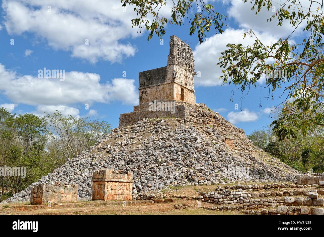 Templo Mirador, histórica ciudad Maya Labna, Estado de Yucatán, México Foto de stock