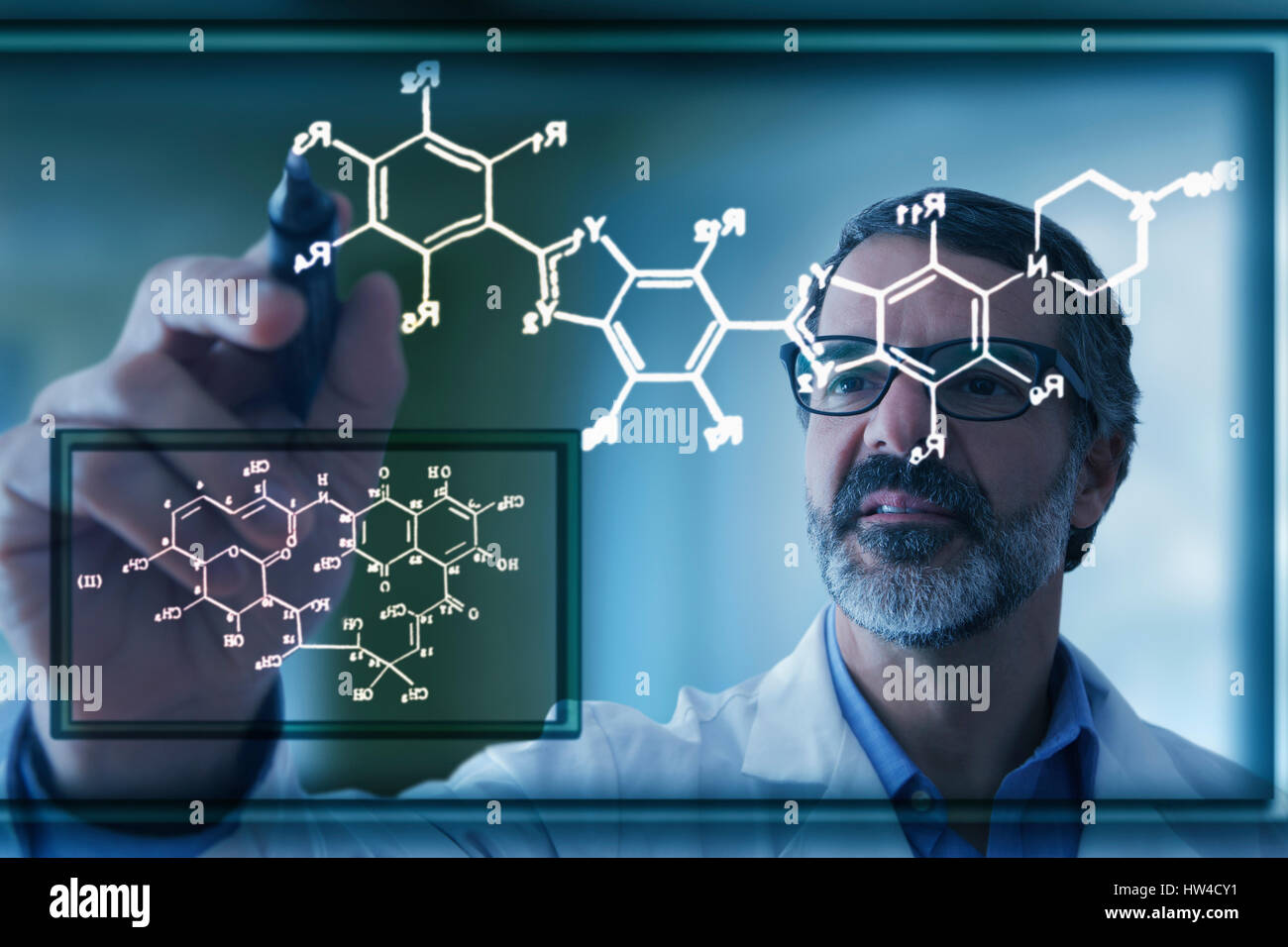 Dibujo de modelo científico Hispano Química en pantalla virtual Fotografía  de stock - Alamy