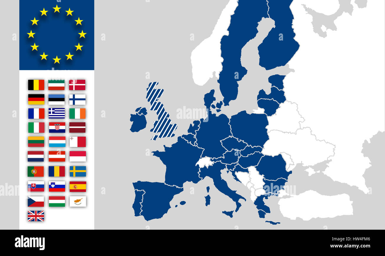 Mapa de la UE La Unión Europea - Los países de la UE y de fronteras, firmar  estrellas - Brexit Fotografía de stock - Alamy