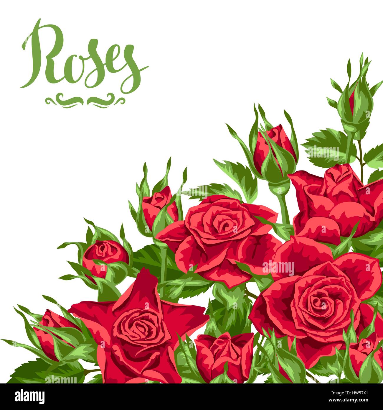 Fondo con rosas rojas. Hermosas flores realistas, brotes y hojas Imagen Vector de stock - Alamy Fondo con rosas rojas. Hermosas flores realistas, brotes y hojas Imagen Vector de stock - Alamy