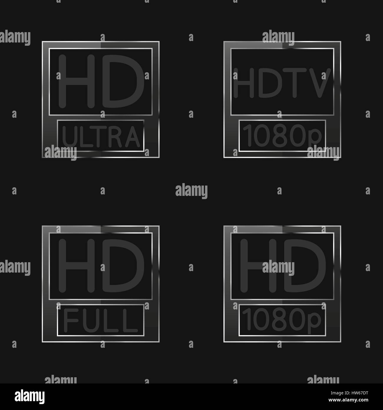 Señales de vídeo de alta definición sobre fondo negro, primer conjunto  ilustración vectorial Imagen Vector de stock - Alamy