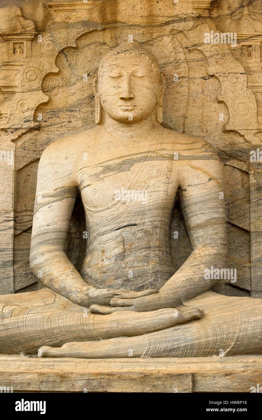 Sri Lanka, la provincia central del norte, Polonnaruwa, distrito histórico cites Polonnaruwa, catalogado como Patrimonio de la Humanidad por la UNESCO, Kalu Gal Vihara Buddha Foto de stock