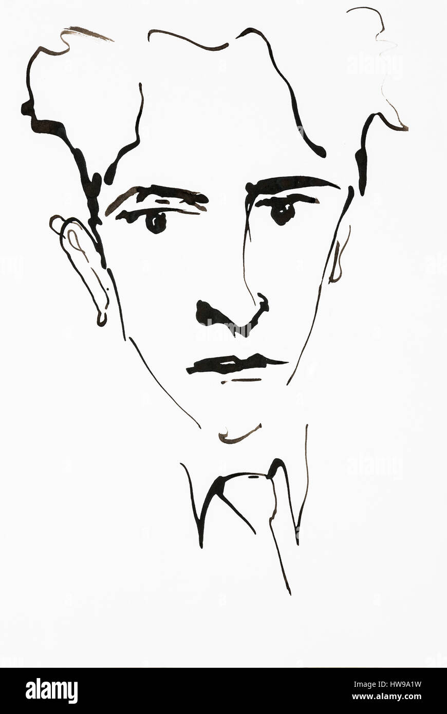 Retrato de Jean Cocteau (1889-1963), poetas, dessinateur, (dramaturgo et cineaste francais - Ilustración de Ewa KLOS ©Ewa KLOS/Opale Foto de stock