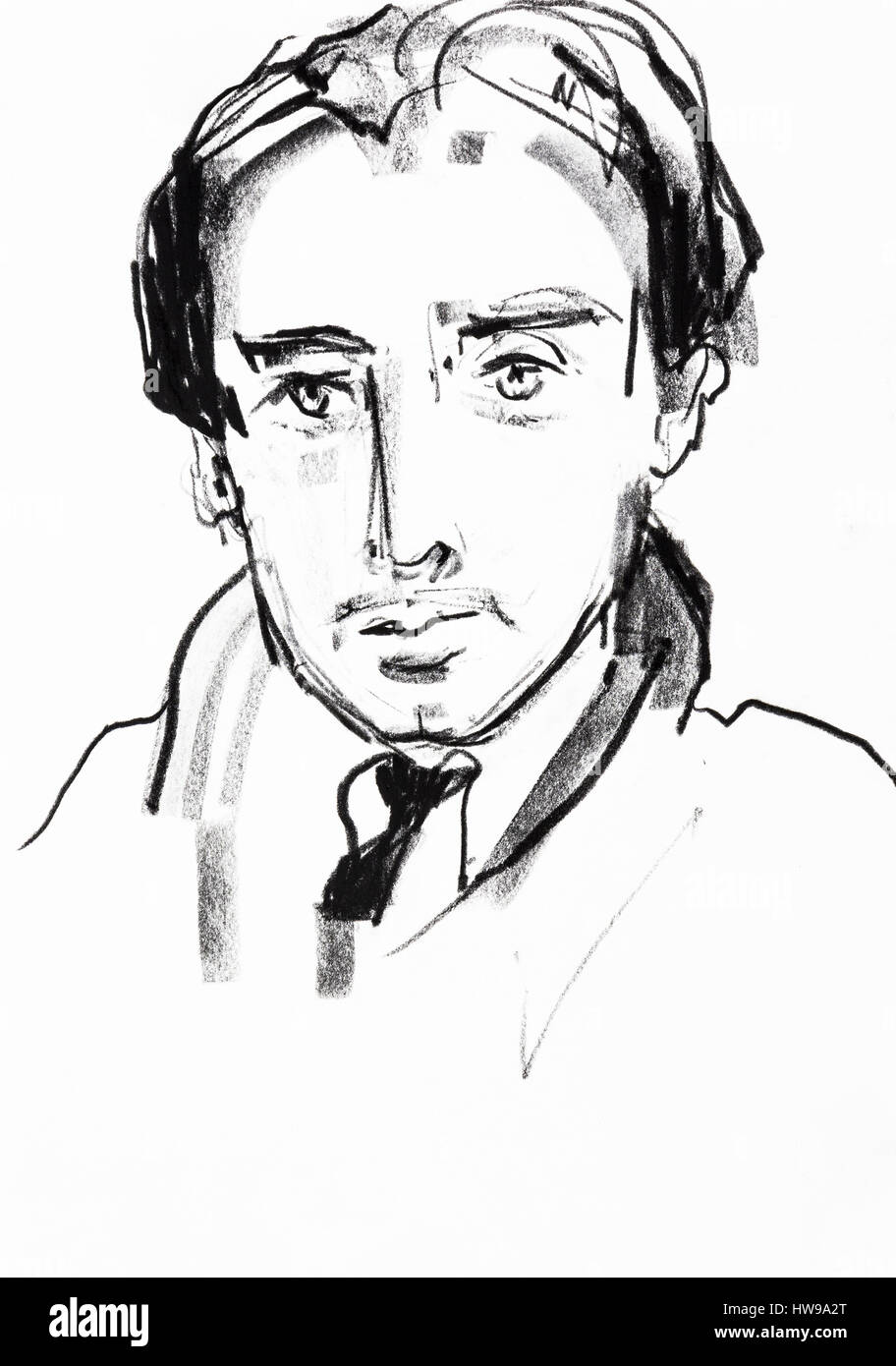 Retrato de Romain Gary (Roman Kacew, 1914-1980), connu aussi sous le nom d'emprunt Émile Ajar, ecrivain, romancier francais - Ilustración de Ewa KLO Foto de stock