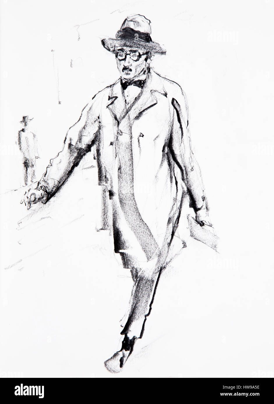 Retrato de Fernando Pessoa (1888-1935), ecrivain, crítica et poetas portugais - Ilustración de Ewa KLOS ©Ewa KLOS/Opale Foto de stock