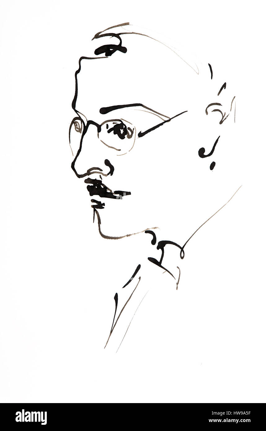 Retrato de Fernando Pessoa (1888-1935), ecrivain, crítica et poetas portugais - Ilustración de Ewa KLOS ©Ewa KLOS/Opale Foto de stock