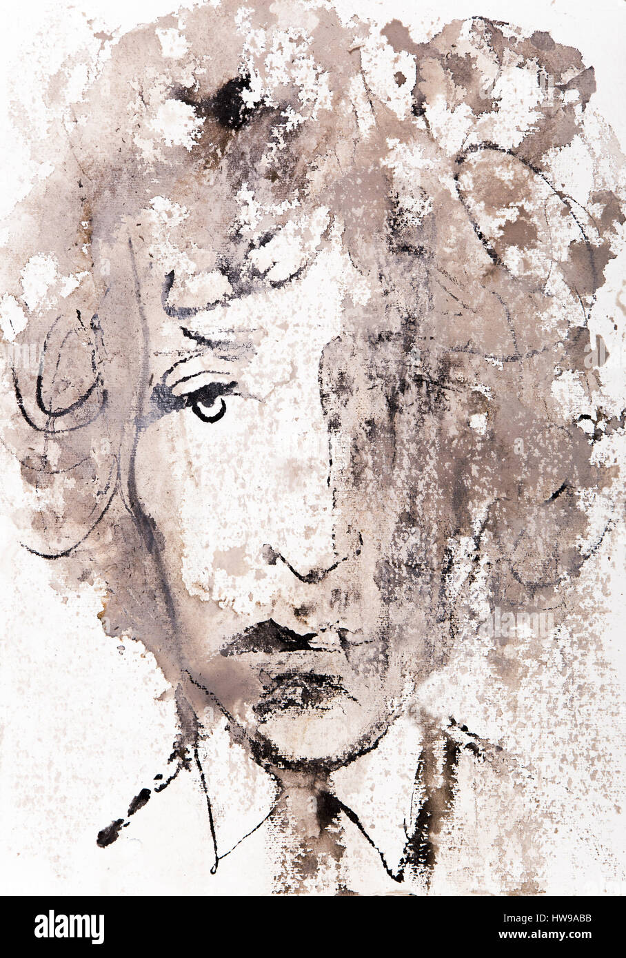 Portrait du compositeur interpretar Bob Dylan (ne en 1941), la ilustración de Ewa KLOS ©Ewa KLOS/Opale Foto de stock