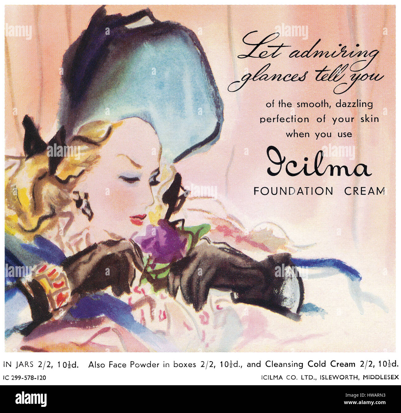 1946 El anuncio de la Fundación Británica Icilma crema. Foto de stock