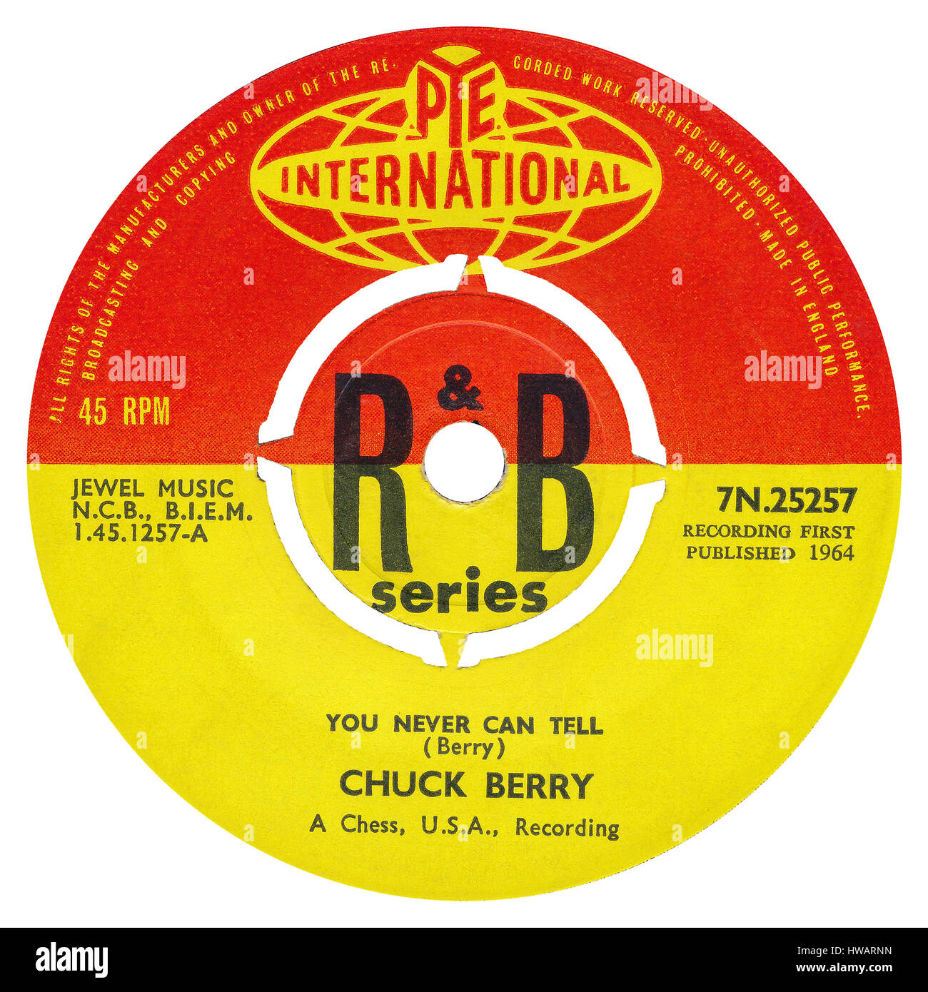 45 RPM 7' del sello discográfico británico nunca puedes decir por Chuck Berry en la Pye etiqueta internacional desde agosto de 1964. Foto de stock
