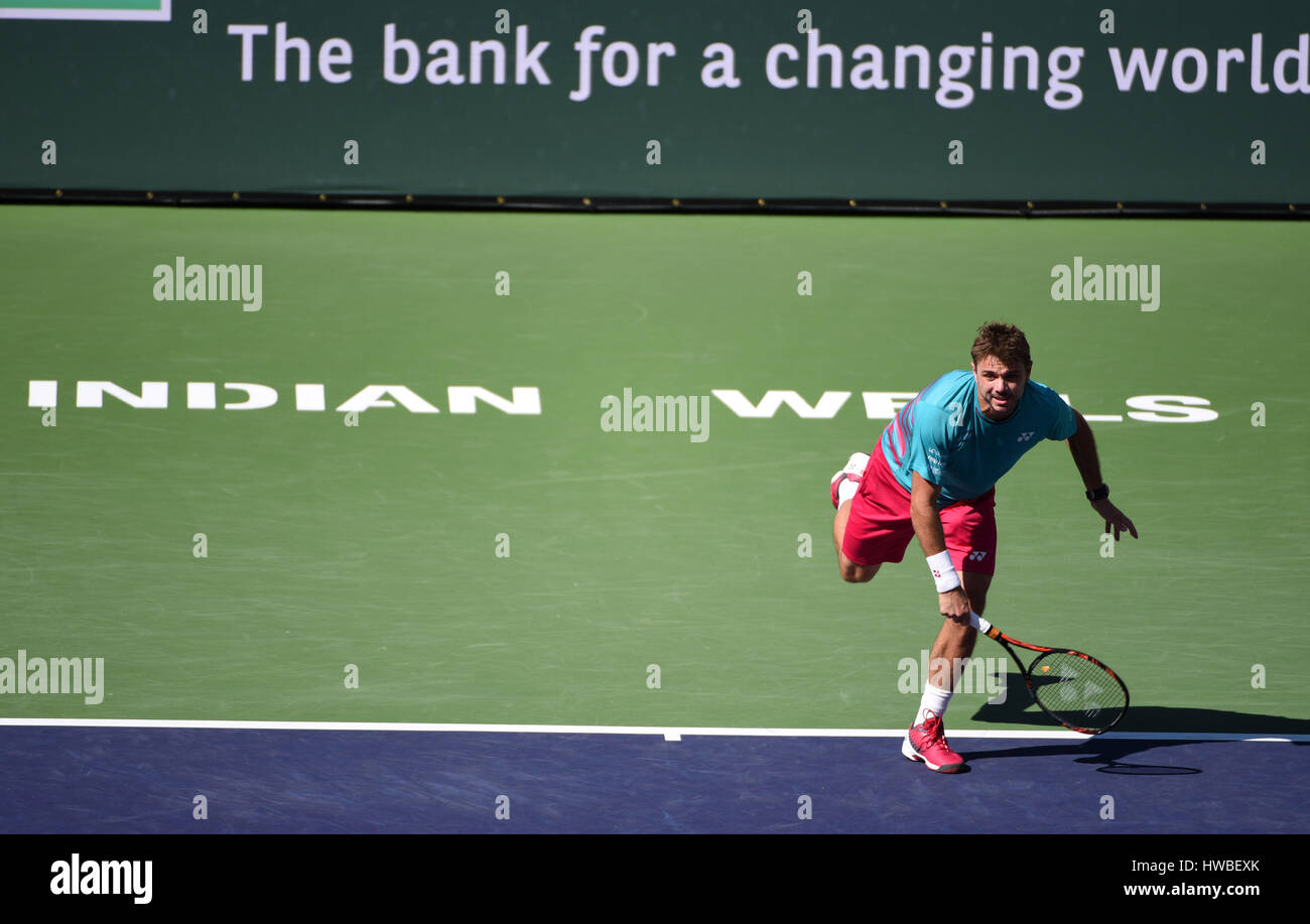 19 de marzo, 2017: Stan Wawrinka (SUI) en acción contra Roger Federer (SUI) en los hombres de la final en el BNP Paribas Open en Indian Wells Tennis Garden en Indian Wells, California, John Green/CSM Foto de stock