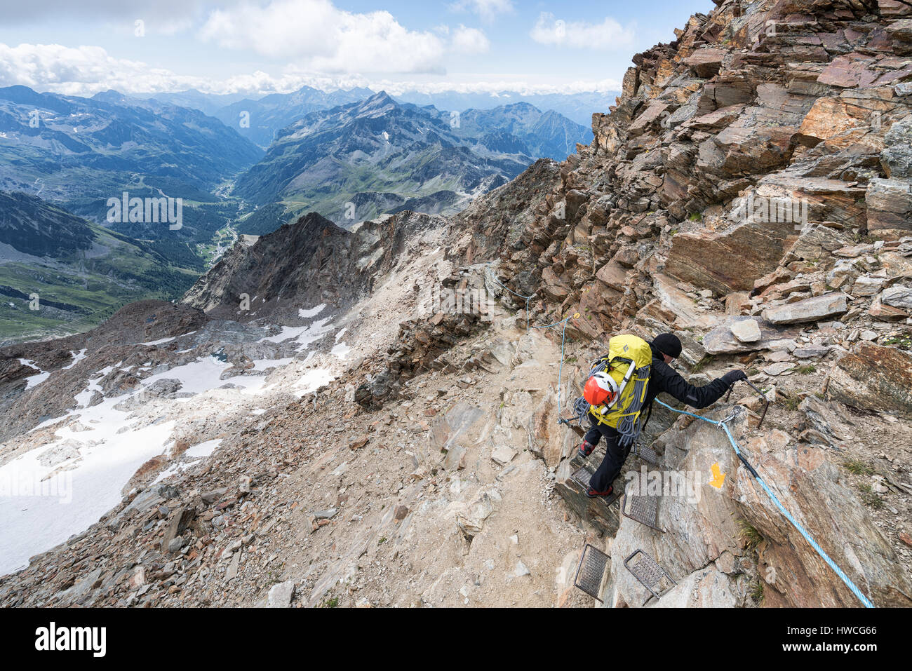 Montañismo en las montañas del Monte Rosa, en el norte de Italia, Alpes, Europa, la UE Foto de stock