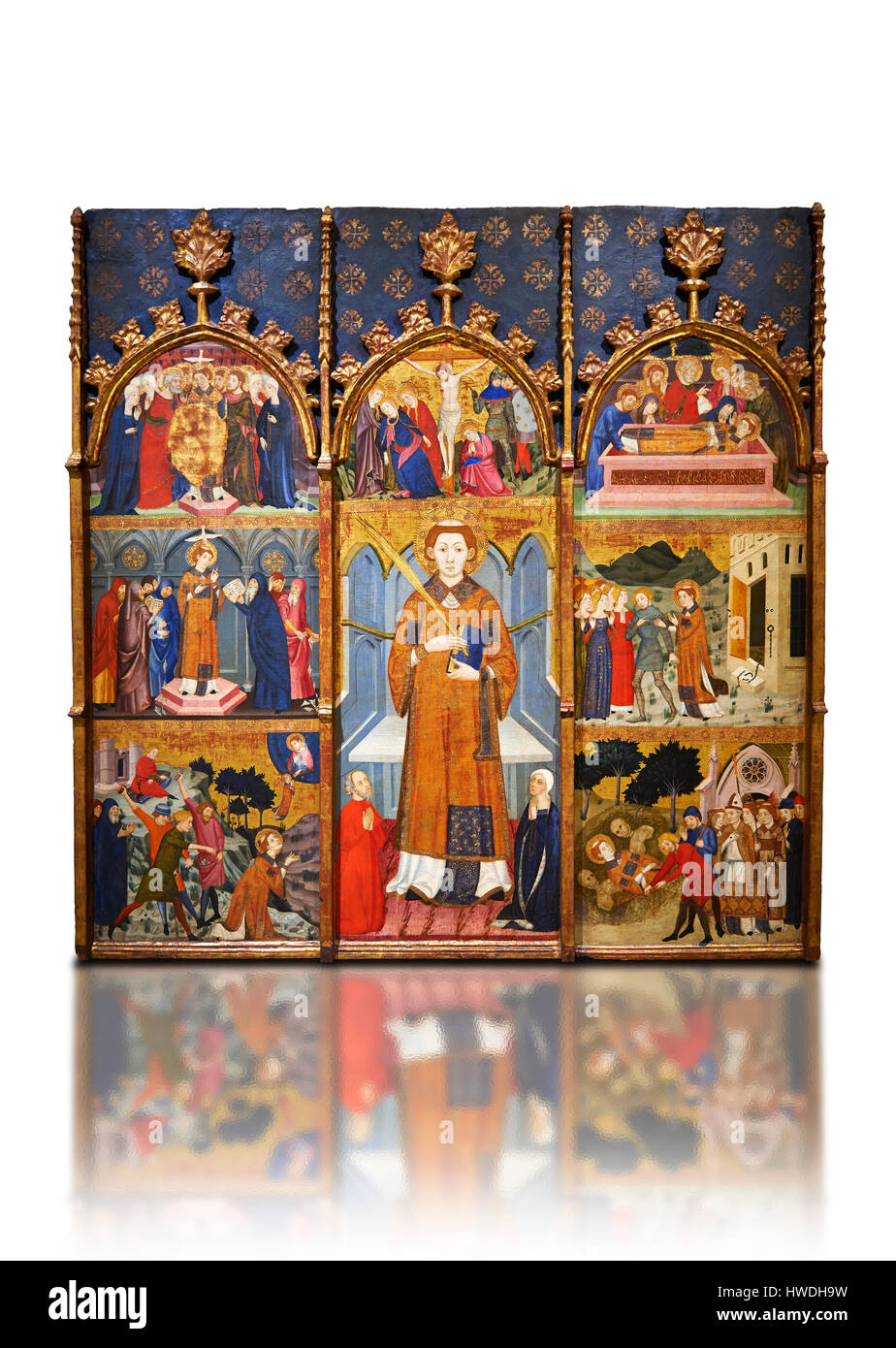 Panel pintado retablo gótico de San Esteban por Jaume Serra. Museo Nacional de Arte de Cataluña, Barcelona, España, inv no: 003947-CJT Foto de stock