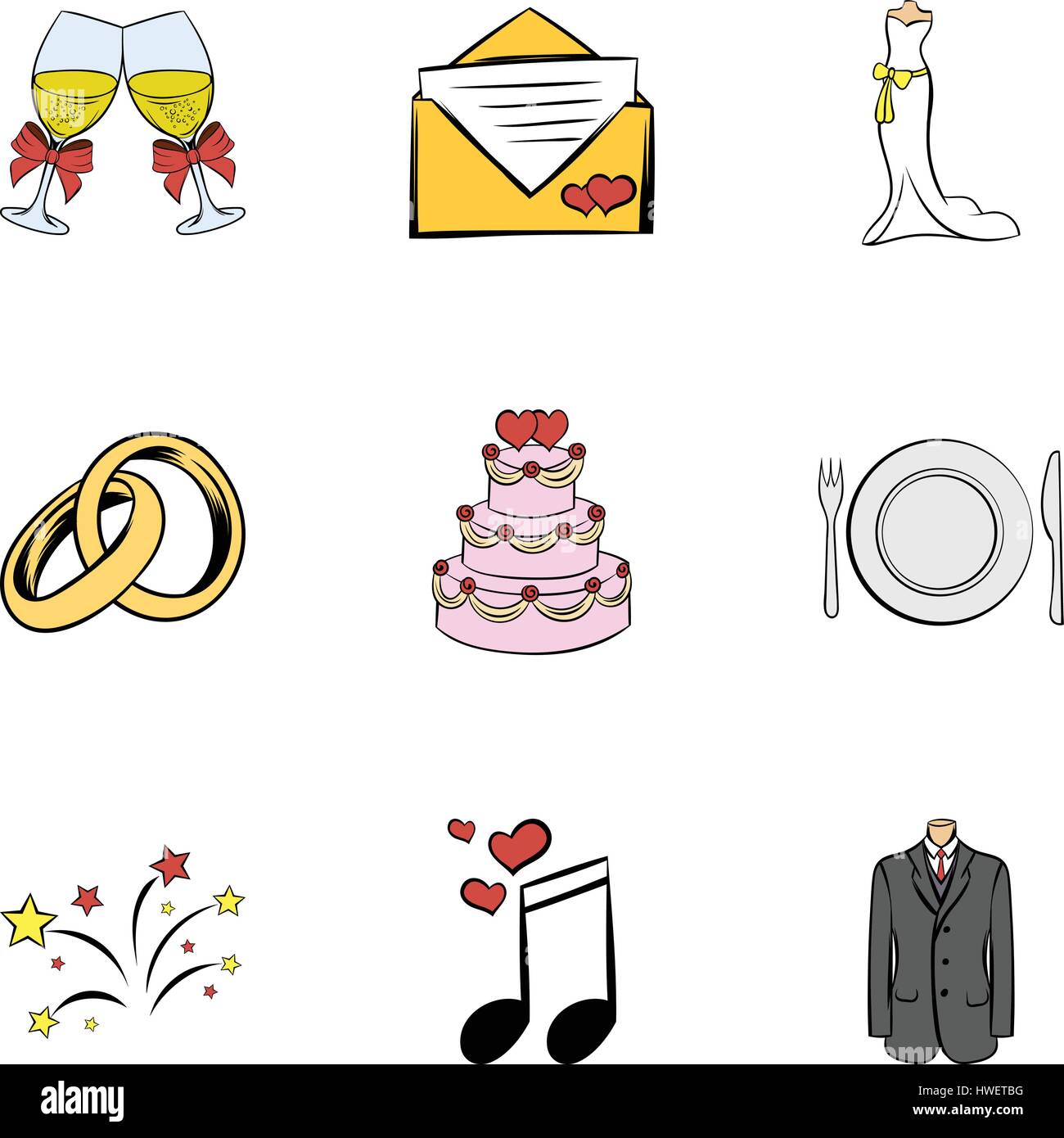Ceremonia de boda, conjunto de iconos de estilo de dibujos animados Imagen  Vector de stock - Alamy