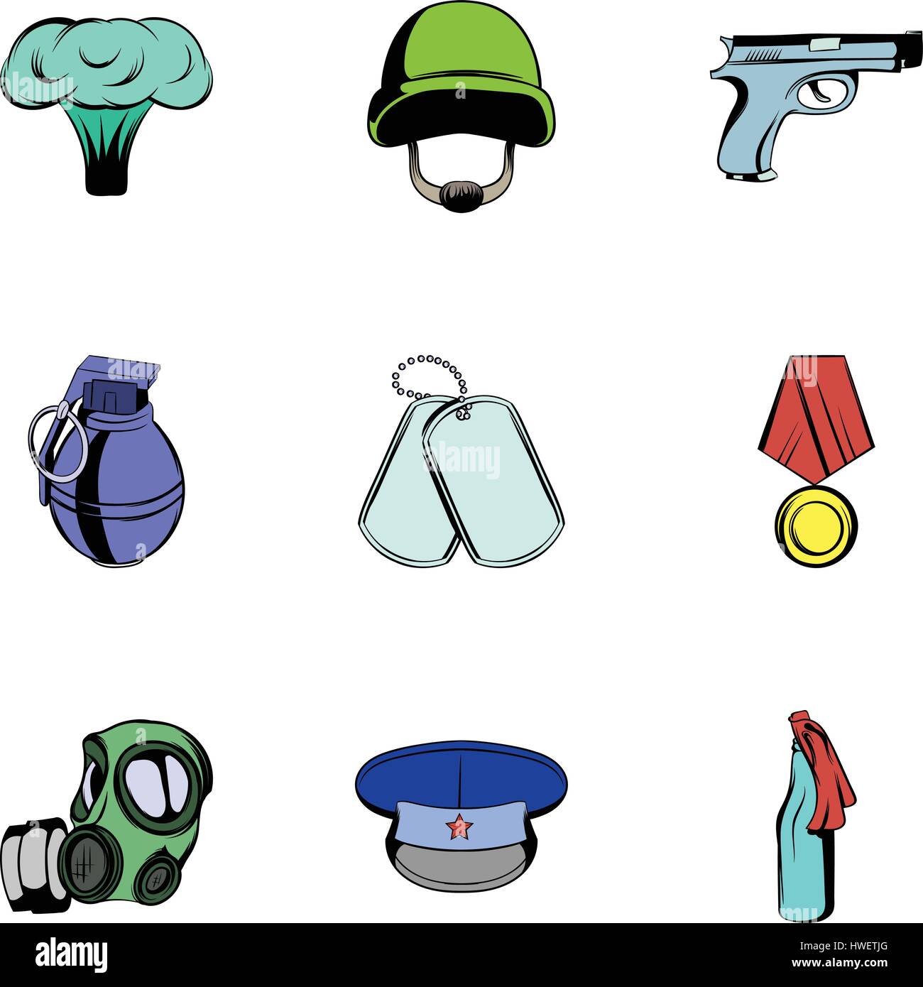 Iconos de tema militar conjunto, estilo de dibujos animados Imagen ...
