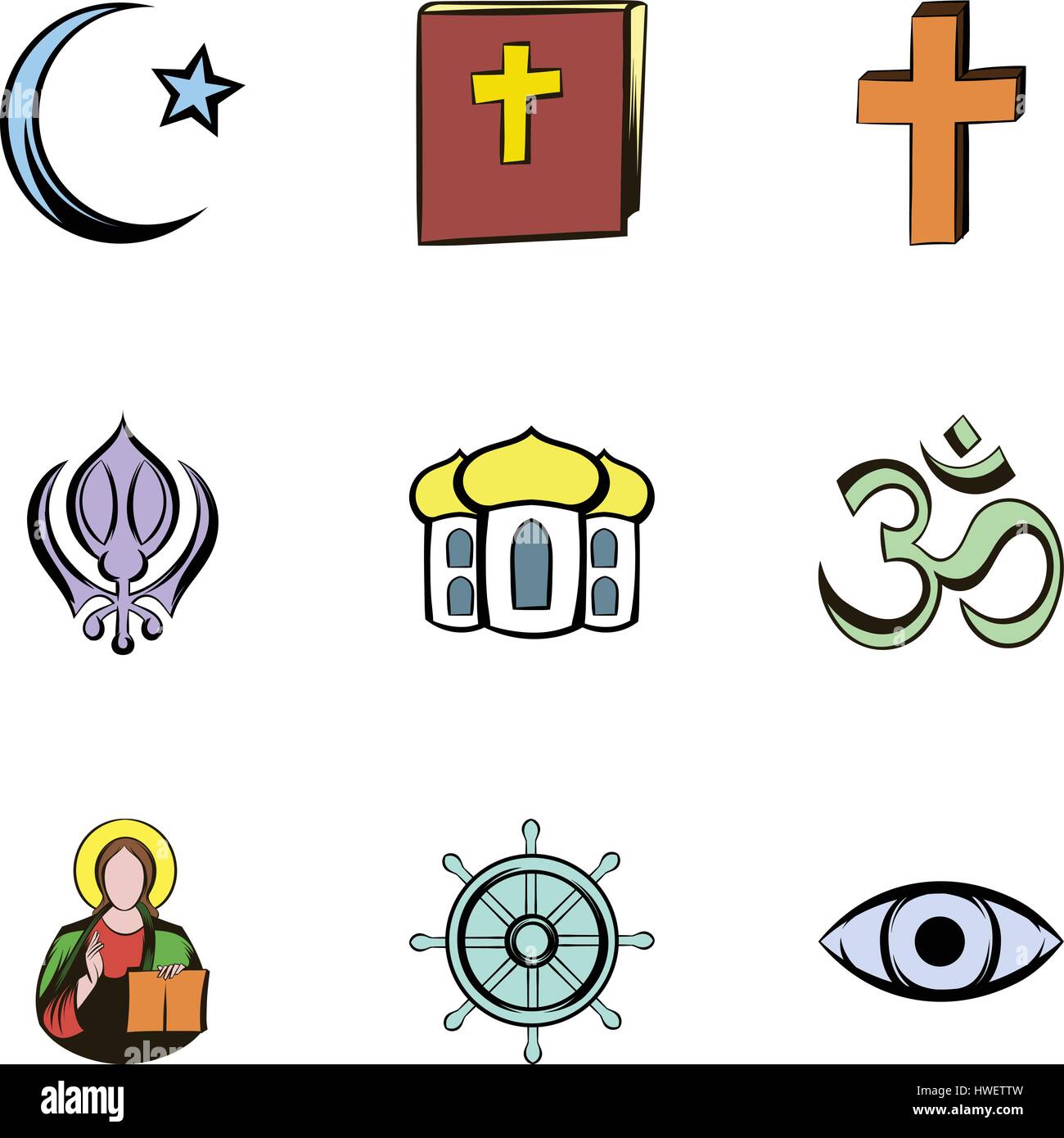 Los iconos de la cultura de la religión, del estilo de dibujos animados  Imagen Vector de stock - Alamy
