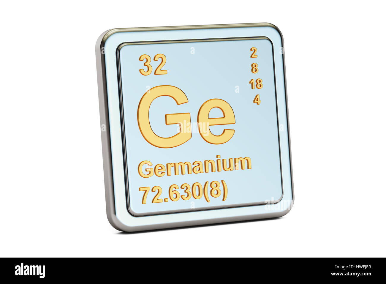 Germanio Ge, signo de elemento químico. 3D rendering aislado sobre fondo blanco. Foto de stock