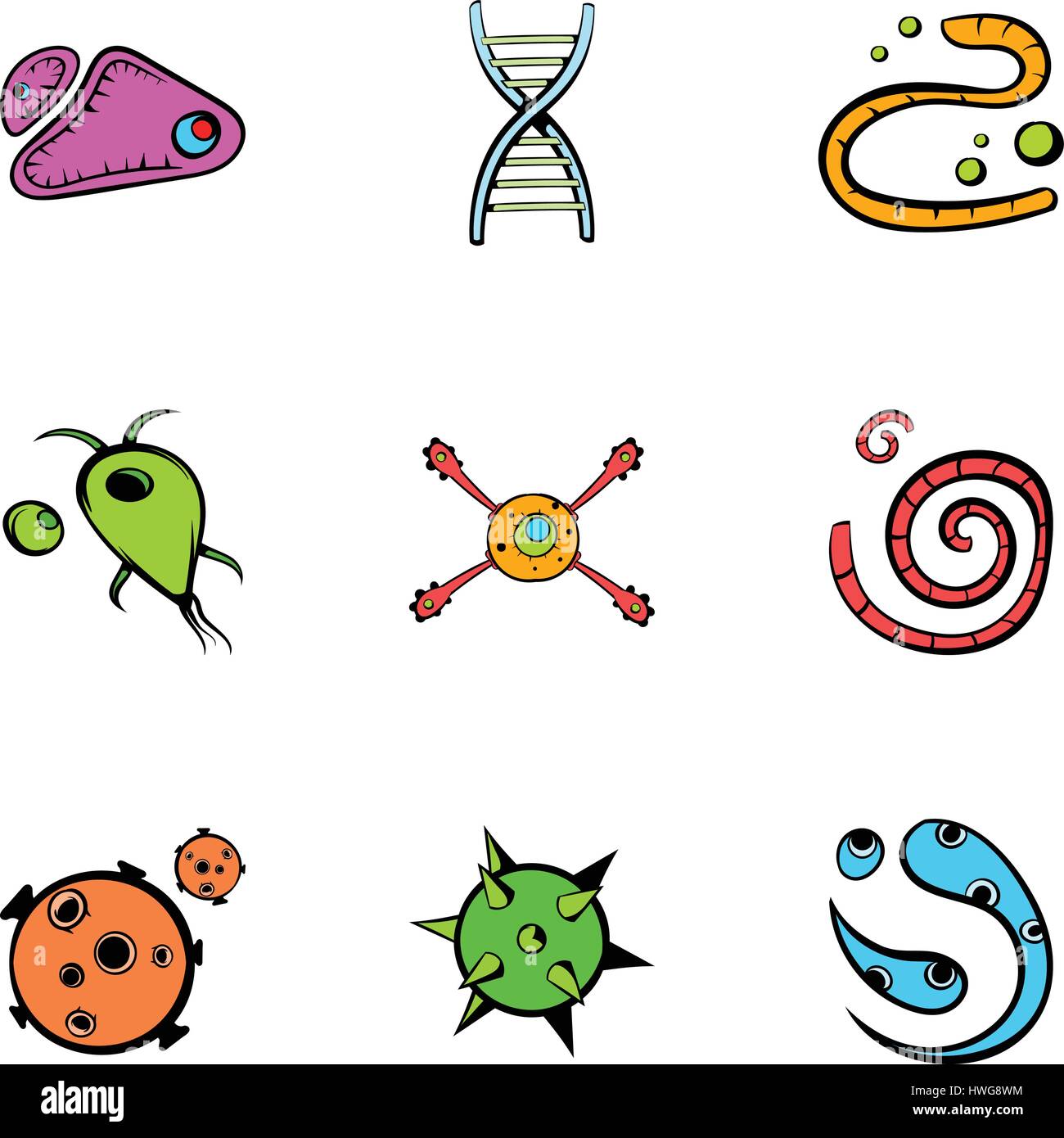 Dibujo de virus plano estilo icono diseño molécula de organismo bacteriano  y tema de infección Ilustración vectorial Imagen Vector de stock  Alamy