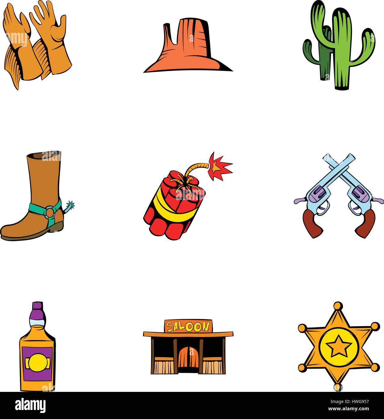 Iconos de vaquero, estilo de dibujos animados Imagen Vector de stock - Alamy