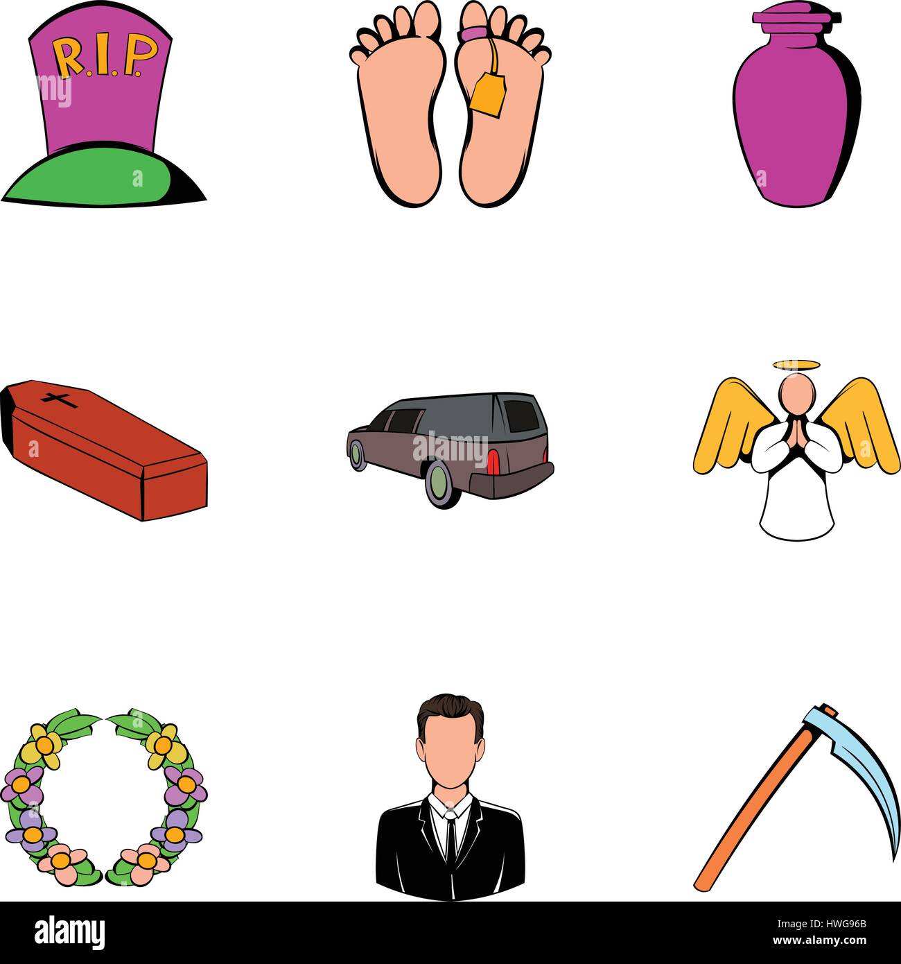 La Muerte El Conjunto De Iconos De Estilo De Dibujos Animados Imagen Vector De Stock Alamy