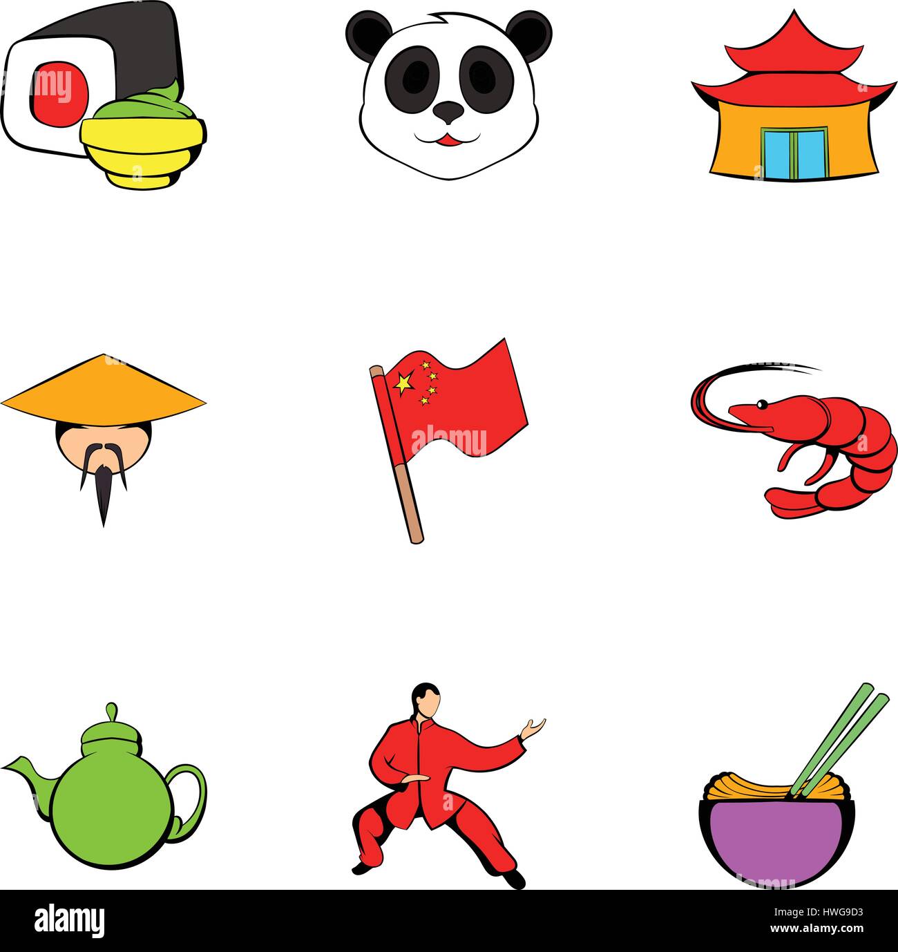 Los iconos de la cultura japonesa, estilo de dibujos animados Imagen Vector  de stock - Alamy