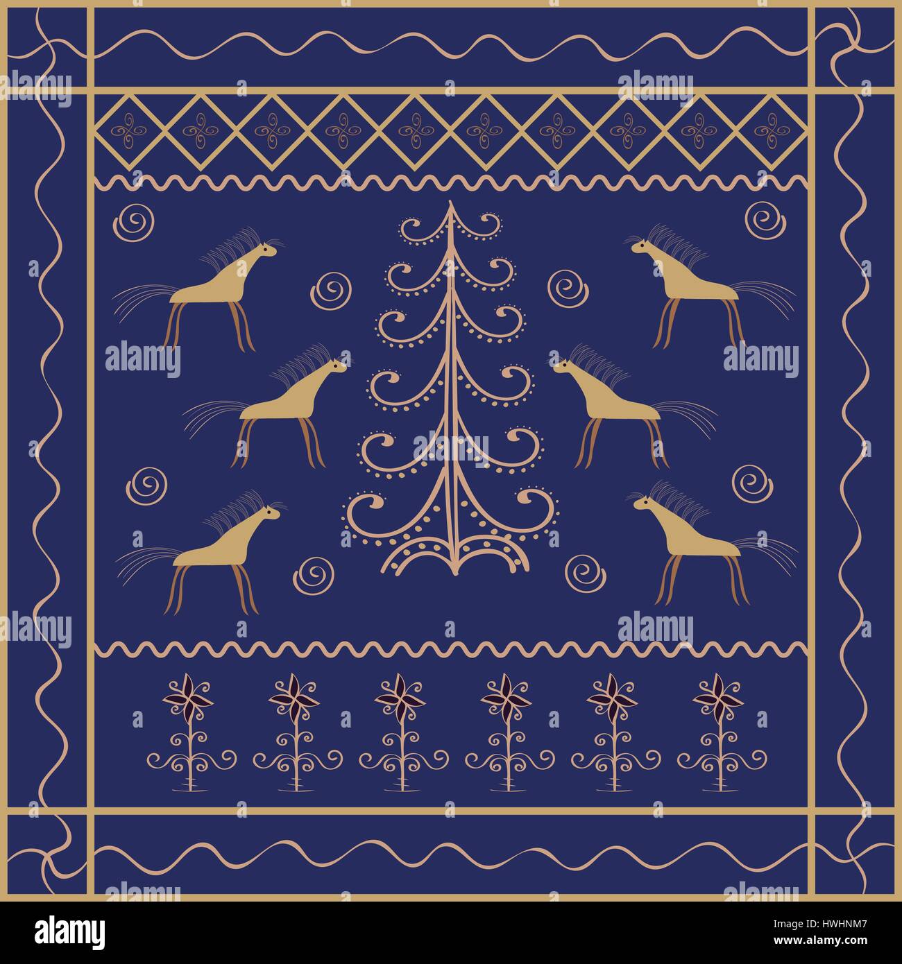 Caballo ornamento del árbol de Navidad étnico Ilustración del Vector