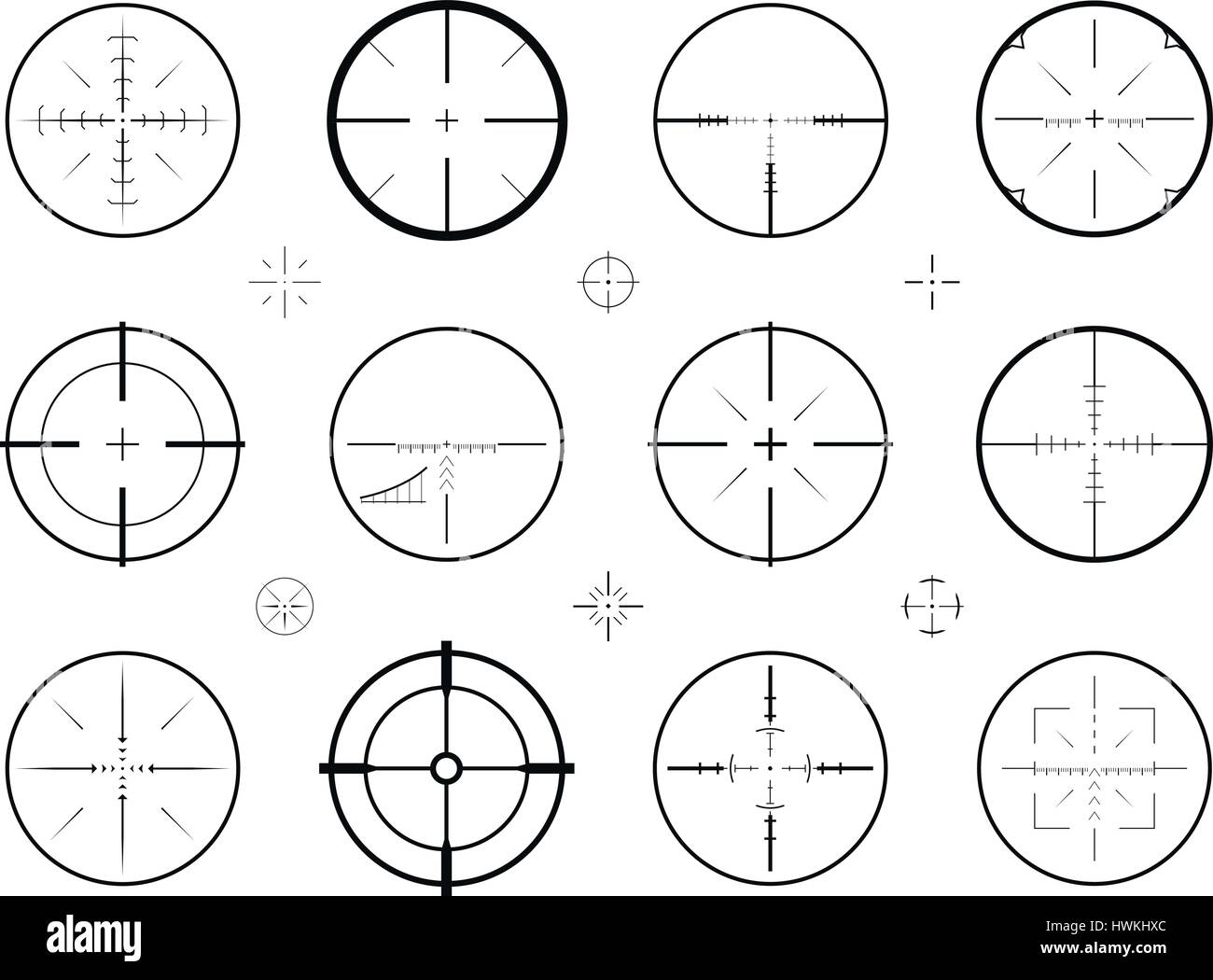 Destino, vista sniper conjunto de iconos. La caza, rifle scope, símbolo de cruz. Ilustración vectorial Ilustración del Vector
