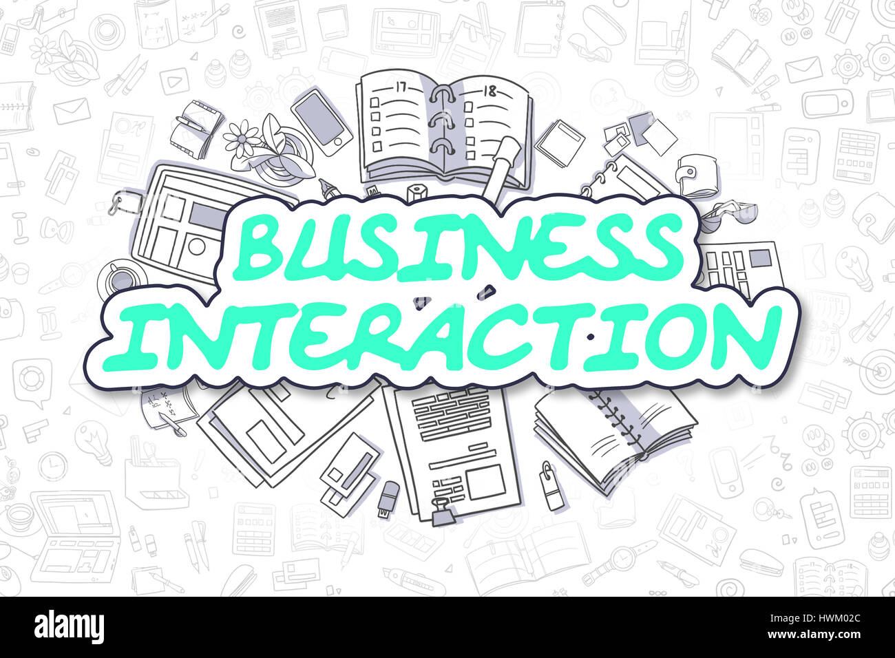 Interacción empresarial - Doodle Verde Word. Concepto de negocio. Foto de stock