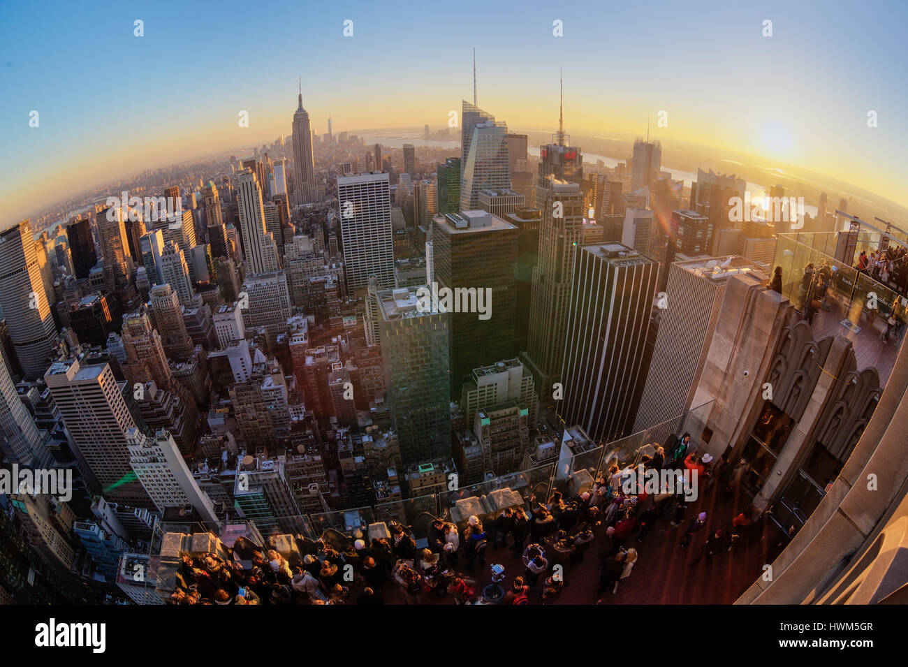 La Ciudad de Nueva York Manhattan en el atardecer. Foto de stock