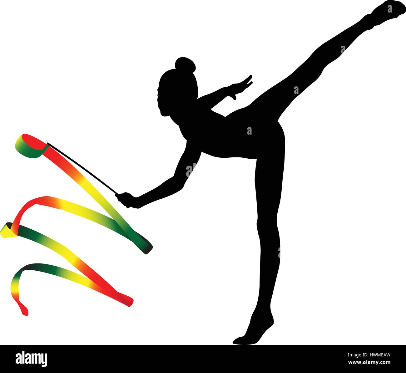 Chica gimnasta silueta negra y cinta de color para gimnasia rítmica Imagen  Vector de stock - Alamy