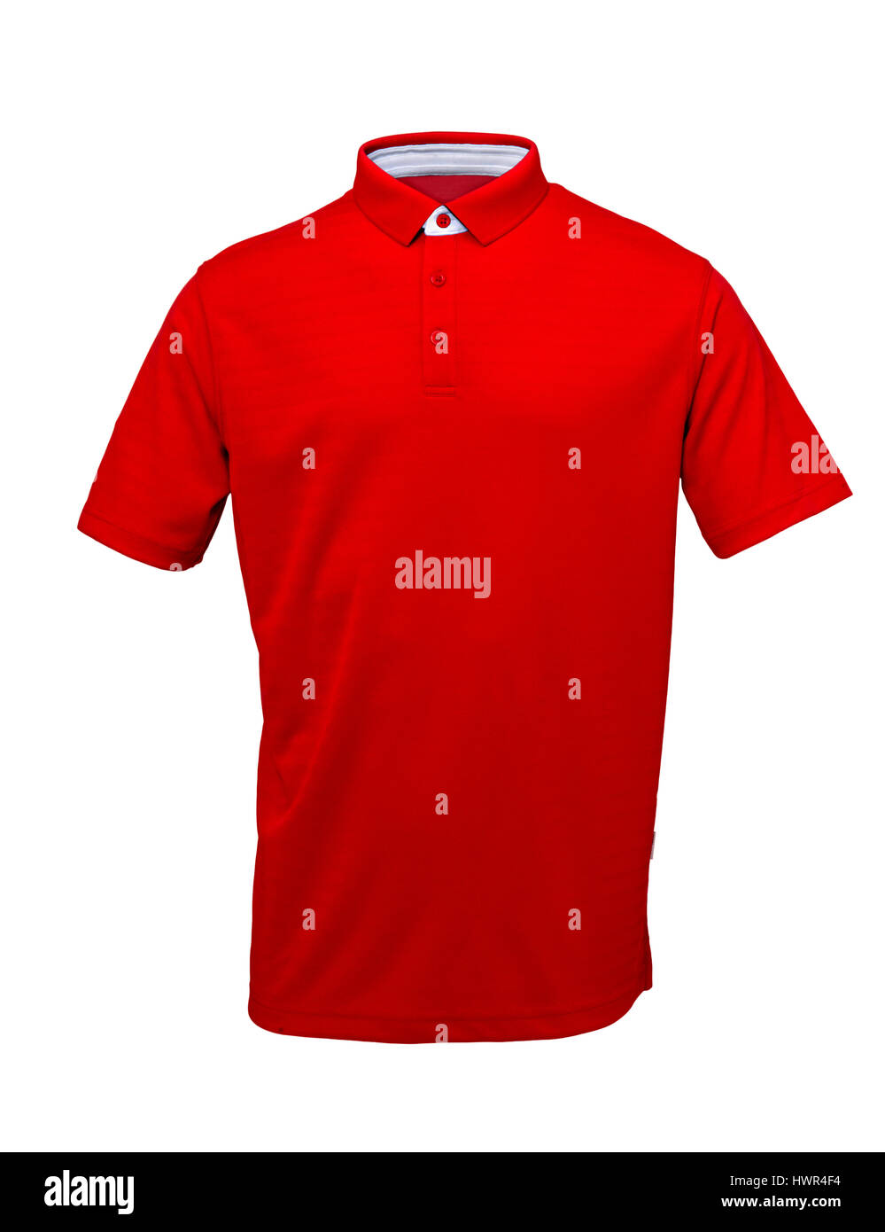 Golf Rojo Camiseta con cuello blanco sobre fondo blanco. Foto de stock