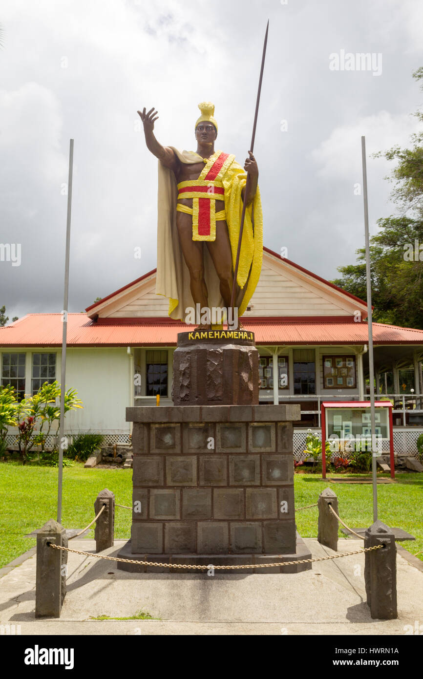 La estatua del rey Kamehameha I en Kapaau en Big Island, Hawaii, USA. Foto de stock