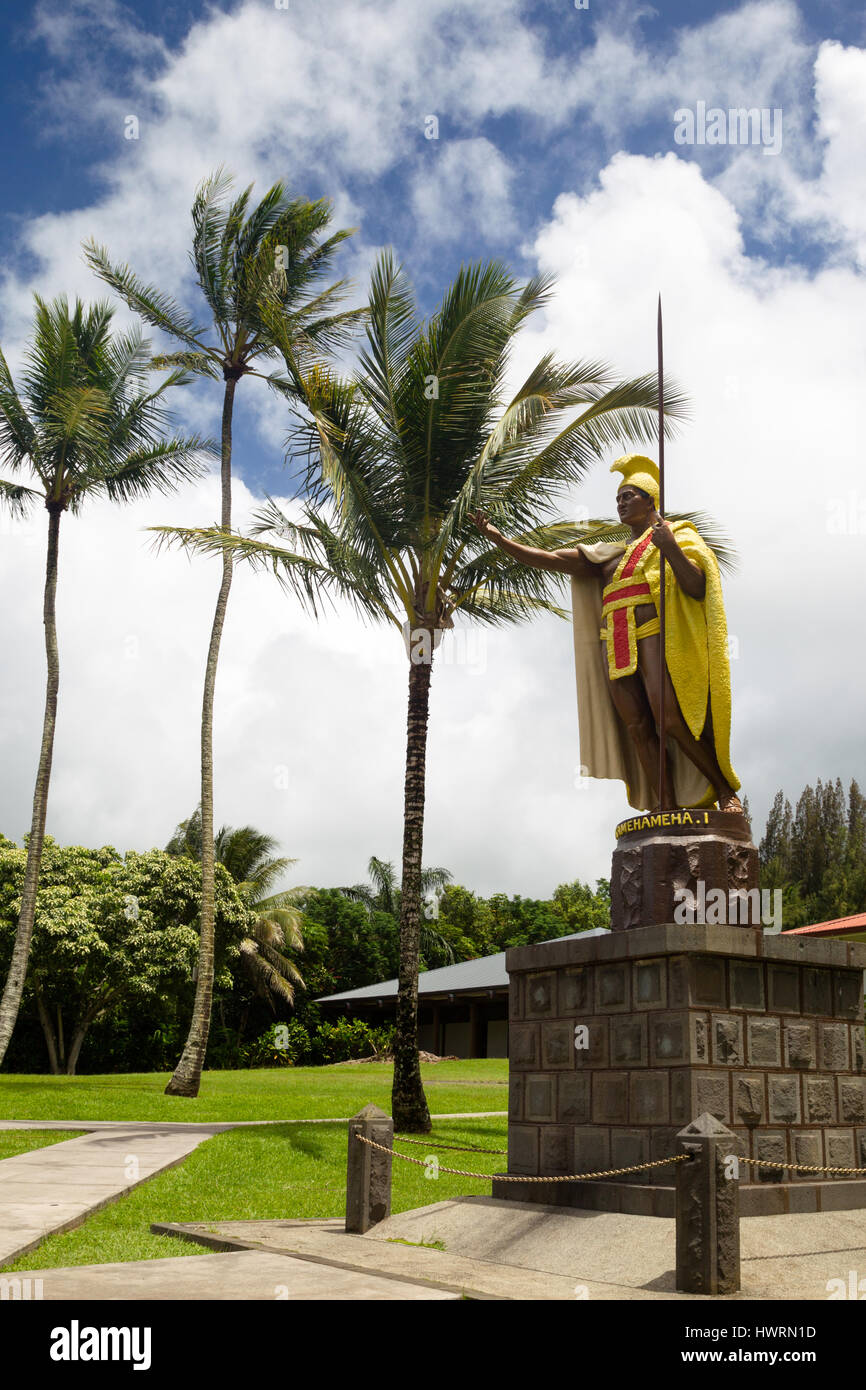 La estatua del rey Kamehameha I en Kapaau en Big Island, Hawaii, USA. Foto de stock