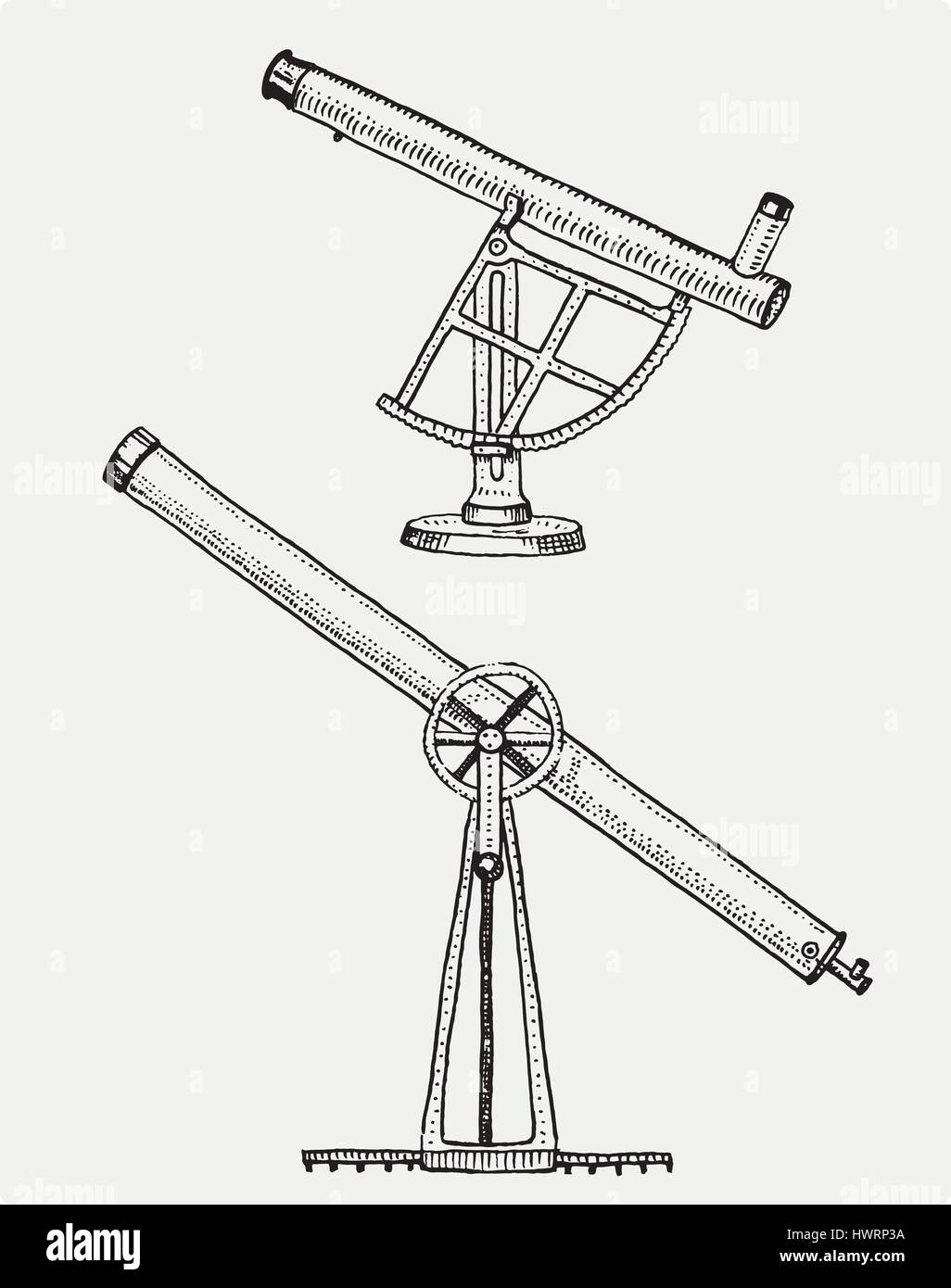 Un telescopio astronómico, vintage, grabado dibujado a mano en croquis o  corte de madera de estilo antiguo, apariencia retro asesoramiento  científico instrumento para explorar y descubrir Imagen Vector de stock -  Alamy