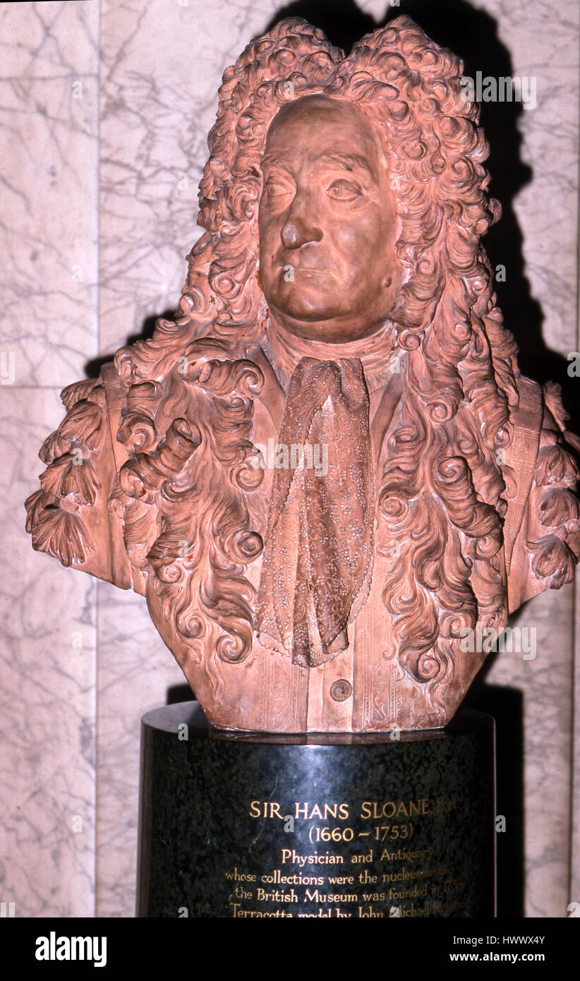 Busto de Sir Hans Sloane en el Museo Británico Foto de stock