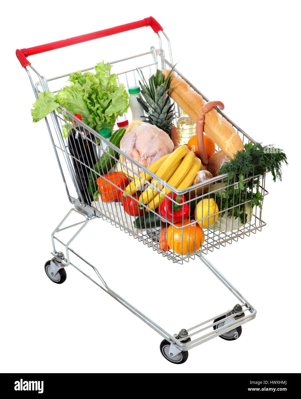 Llena carrito de compras, carrito de supermercado lleno de comida