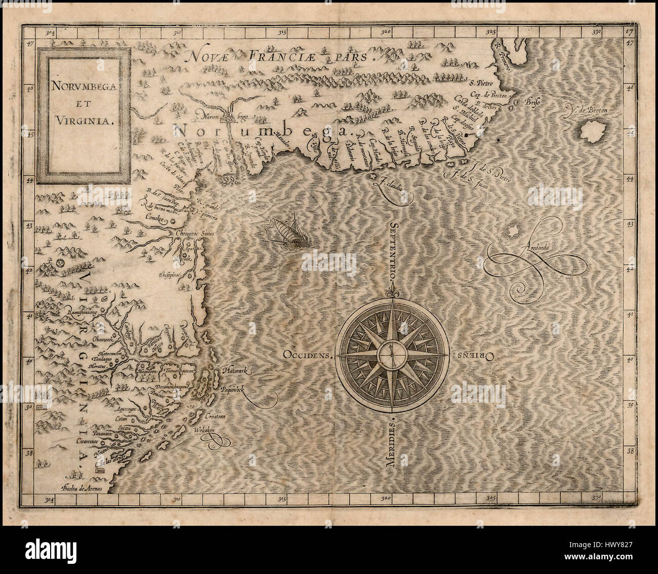 Carte de Norumbega et Virginia Foto de stock