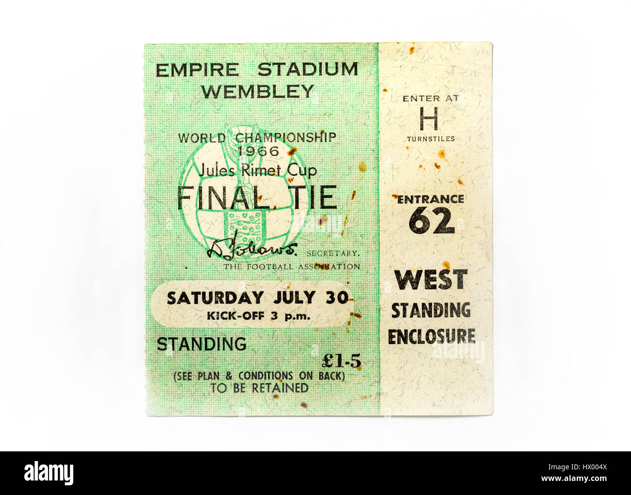 Un boleto de la Final de la Copa Mundial 1966 donde Inglaterra derrotó a Alemania Occidental por 4-2 Foto de stock