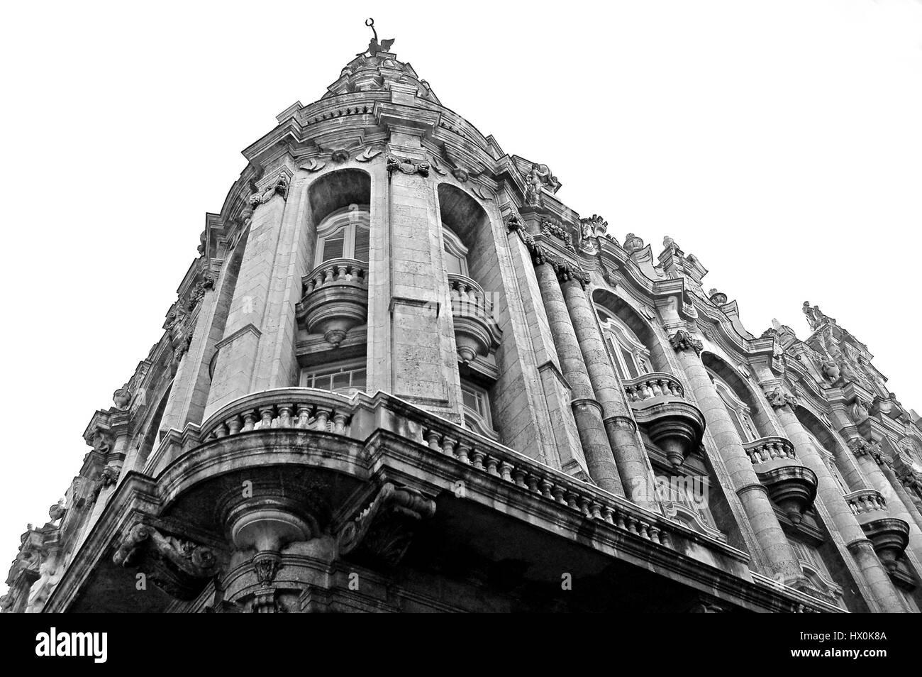 Una vista de detalle de la fachada del Gran Teatro de La Habana, Habana, Cuba Foto de stock