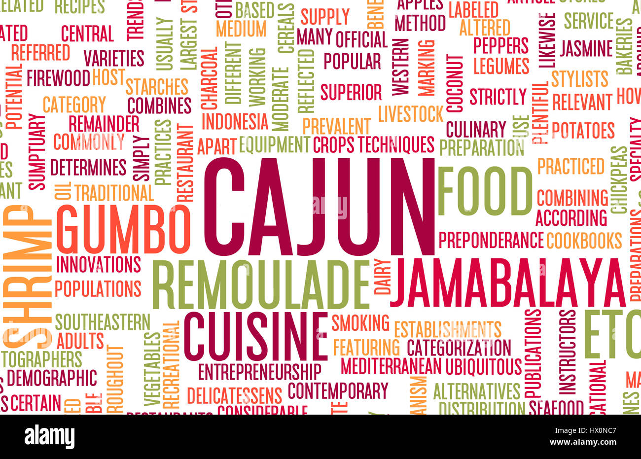 La comida cajún y menú de cocina con platos locales de fondo Fotografía