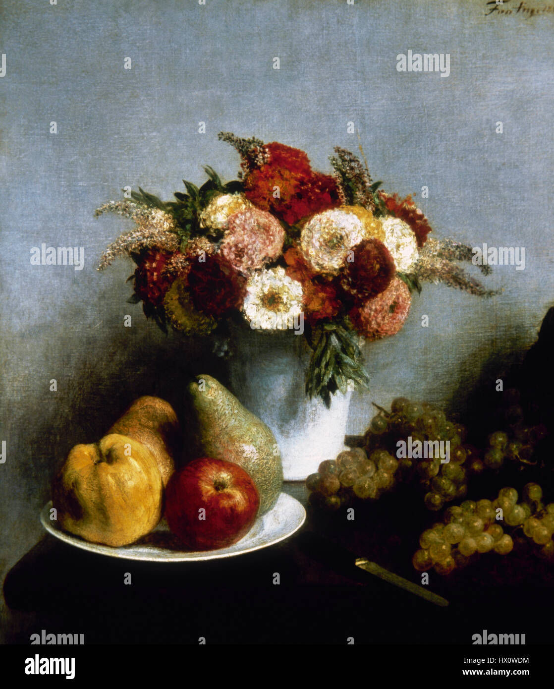 Henri Fantin-Latour (1836-1904). El pintor francés. Flores y Frutas, 1865. Óleo sobre lienzo. Museo de Orsay. París. Francia. Foto de stock