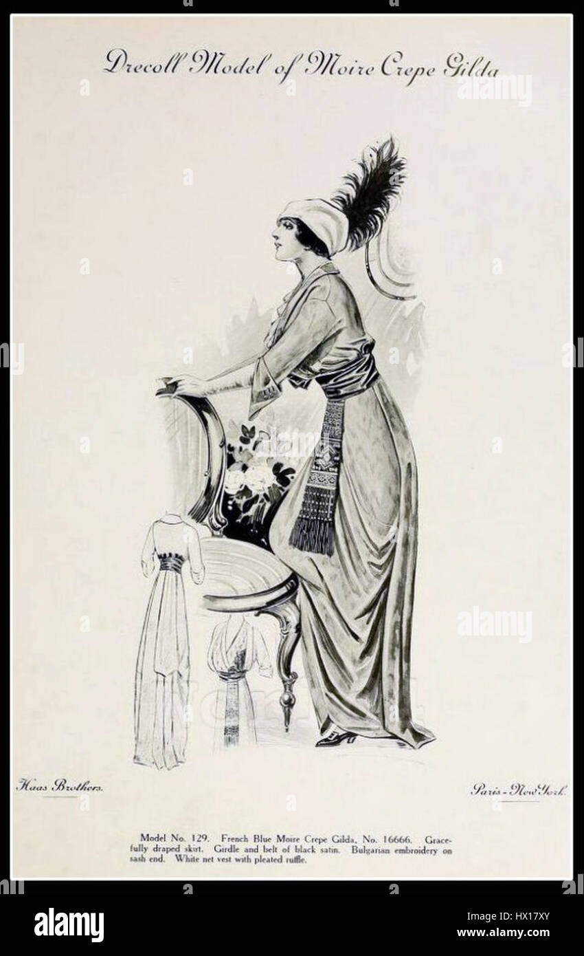 Modelo de Moire Drecoll crepe de Gilda. París Primavera 1913 Foto de stock