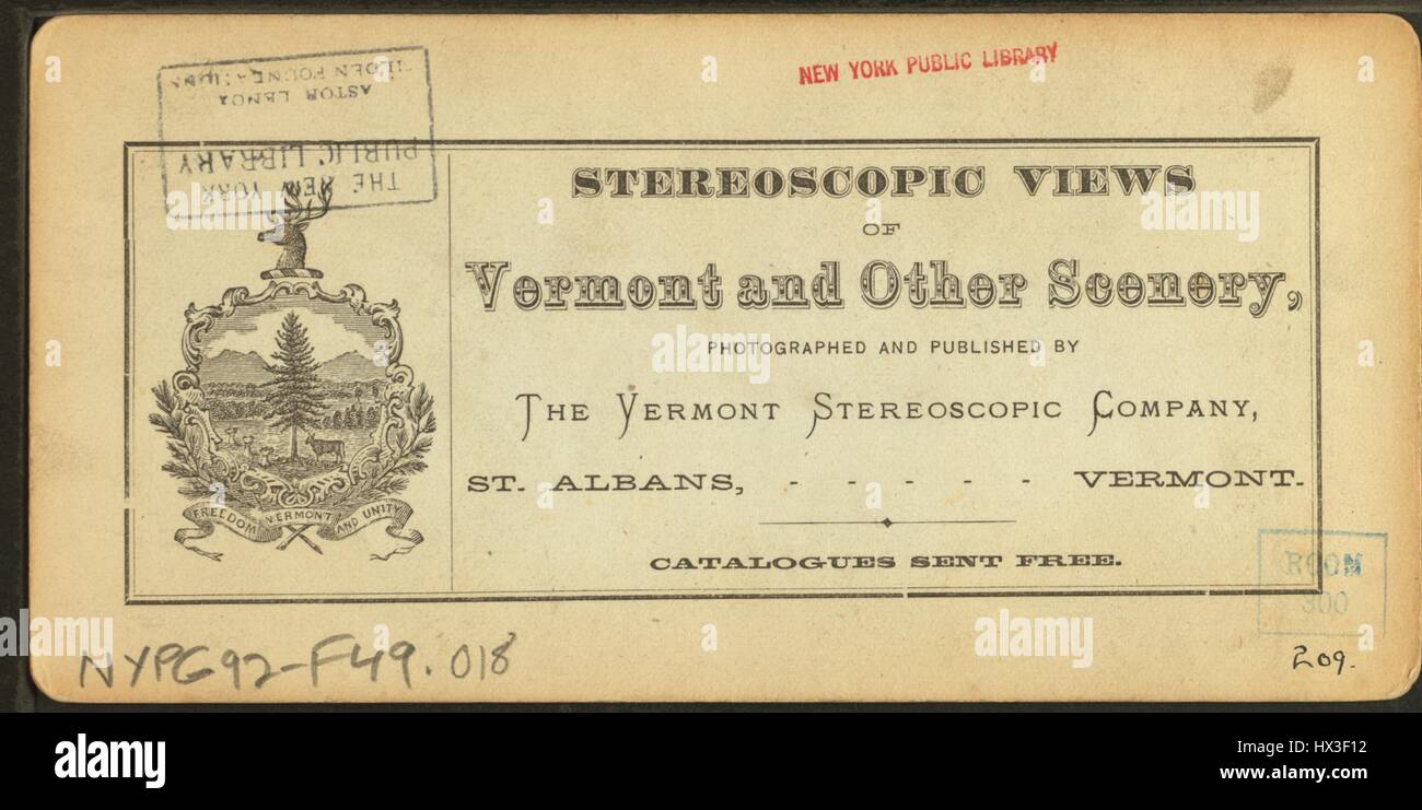 Cubierta para el estereoscopio diapositivas de Vermont, el paisaje natural, 1900. Desde la Biblioteca Pública de Nueva York. Foto de stock