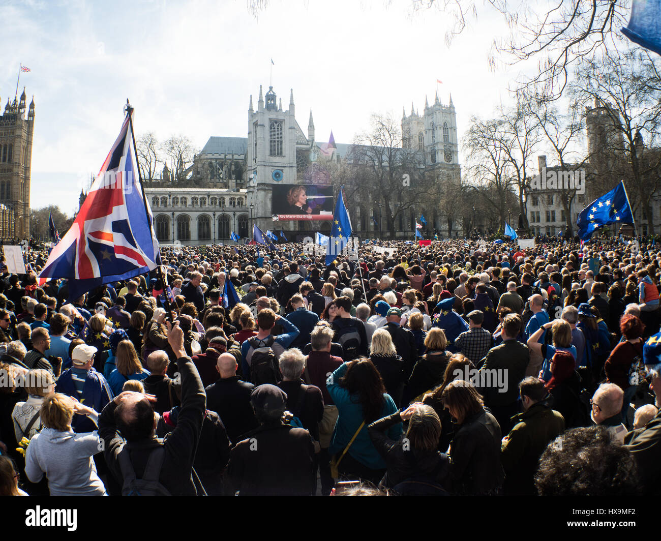 Londres, Reino Unido. 25 Mar, 2017. La marcha por Europa multitud se pregunte por minuto de silencio por las víctimas de los ataques terroristas. Crédito: Ghene Snowdon/Alamy Live News Foto de stock