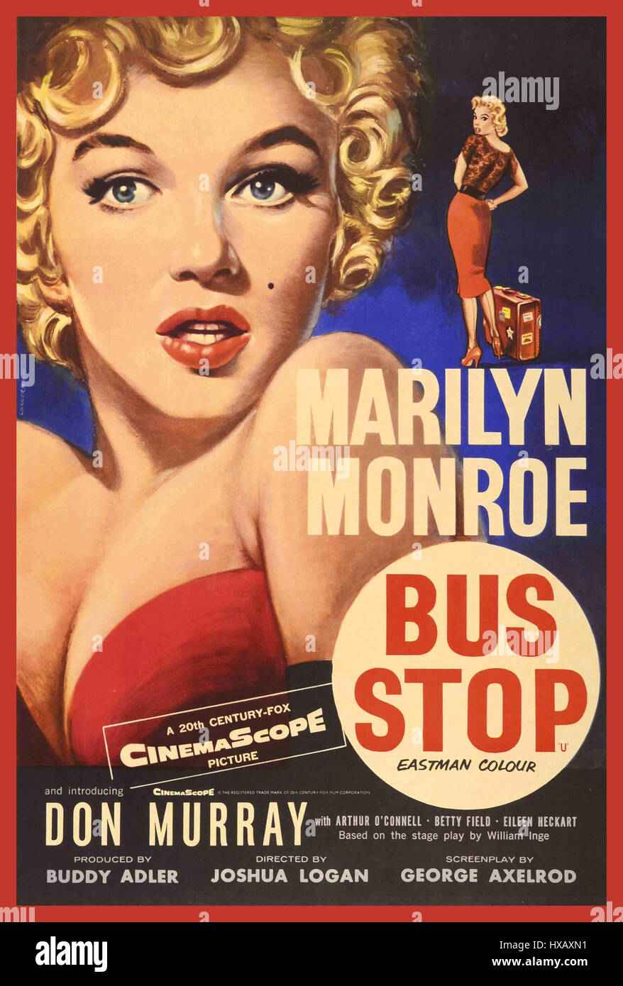 Vintage Retro póster de película americana de estrella de cine Marilyn Monroe starring en la película de 1956 'Bus Stop' Foto de stock