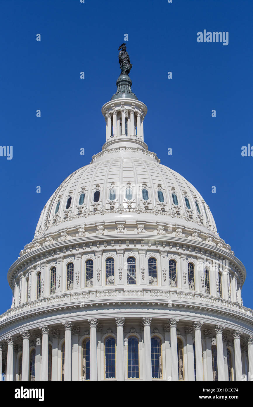 La cúpula del Capitolio en Washington, DC. Foto de stock